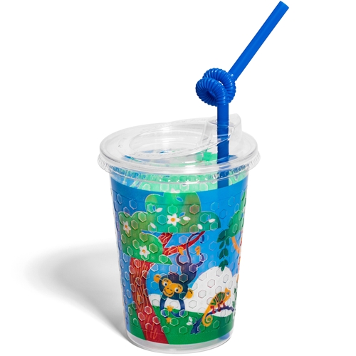 12oz Kids Cups, Thermoformed, with Lids and Straws, Jungle Theme