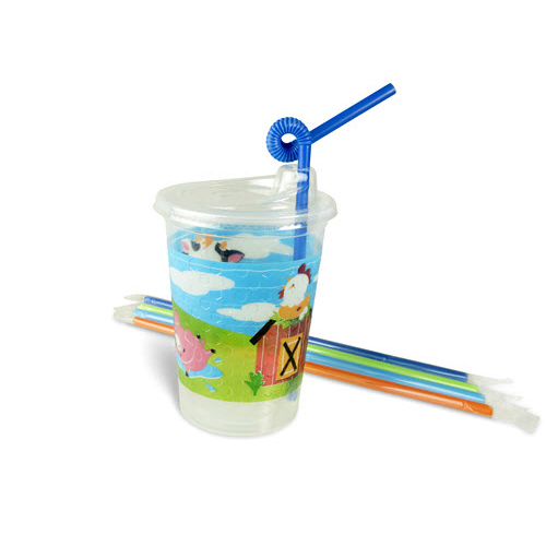 12oz Kids Cups, Thermoformed, with Lids and Straws, Farm Theme