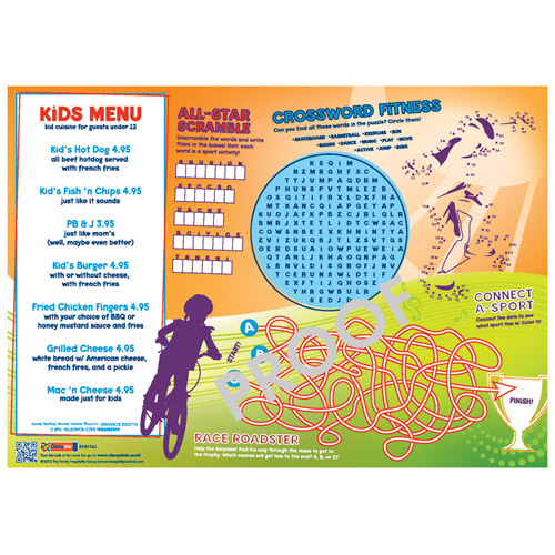 [310-ACT1(1000)] 10x14" Paper Placemats with Games, Active Theme