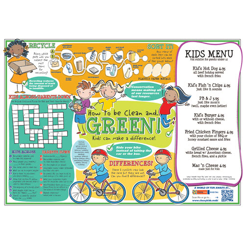 [310-GRN1(1000)] 10x14" Paper Placemats with Games, Green Theme