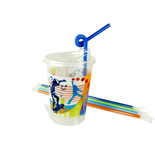 [502ACT] 12oz Kids Cups, Thermoformed, with Lids and Straws, Active Theme