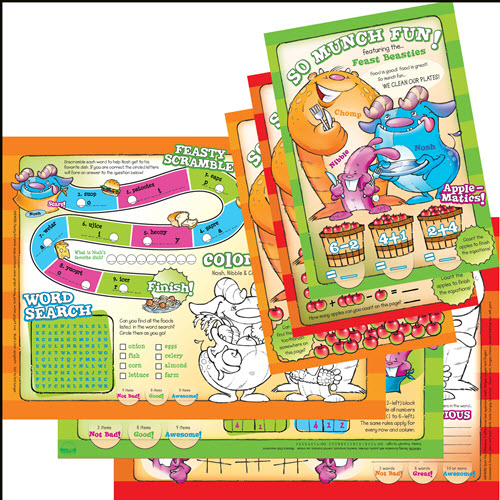 [701-VAR1] 4pg Activity Booklets & Placemats, 7"x10", So Munch Fun Variety Pack