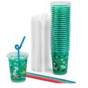 12oz Kids Cups, Thermoformed, with Lids and Straws - Circus Theme, Retail Carton