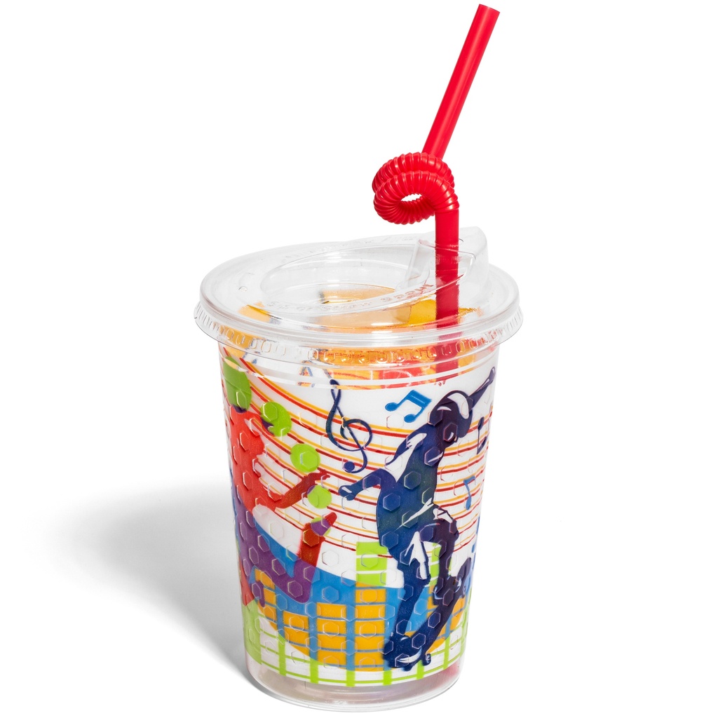 12oz Kids Cups, Thermoformed, with Lids and Straws - Active Theme