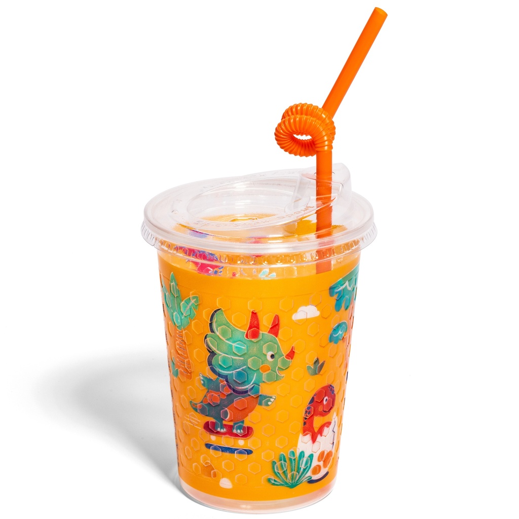 12oz Kids Cups, Thermoformed, with Lids and Straws - Dinosaur Theme