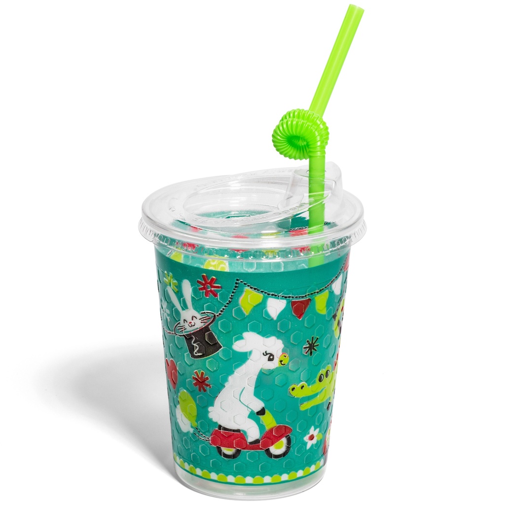 12oz Kids Cups, Thermoformed, with Lids and Straws - Circus Theme, Retail Carton