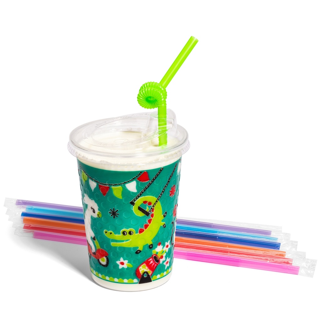 12oz Kids Cups, Thermoformed, with Lids and Straws - Circus Theme, Retail Carton