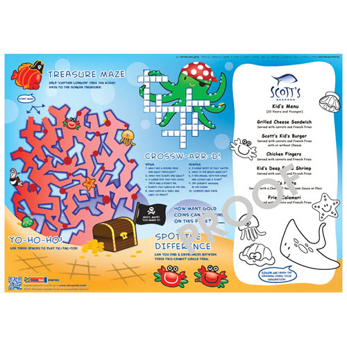 10x14" Paper Placemats with Games, Sea Theme