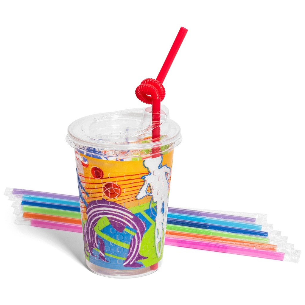 12oz Kids Cups, Thermoformed, with Lids and Straws - Active Theme