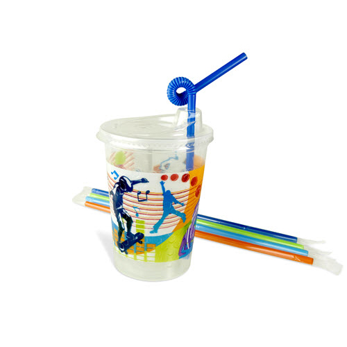 12oz Kids Cups, Thermoformed, with Lids and Straws - Active Theme