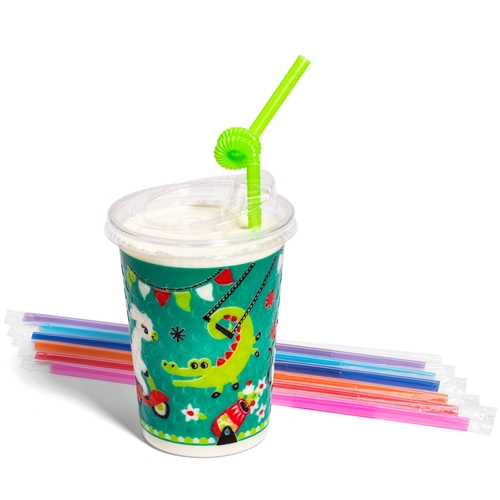 12oz Kids Cups, Thermoformed, with Lids and Straws - Circus Theme, Retail Carton