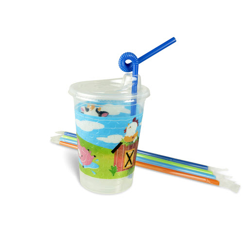 12oz Kids Cups, Thermoformed, with Lids and Straws - Farm Theme