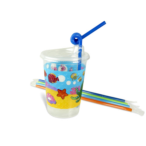 12oz Kids Cups, Thermoformed, with Lids and Straws - Sea Theme