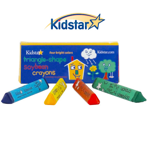 Triangle shaped soybean crayons in a box of 4. (red, green, blue and yellow)  250 packs per case