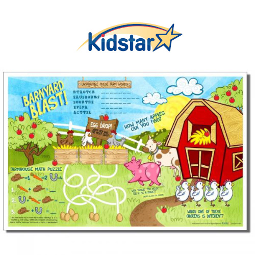 Barnyard Blast Children's Placemat 11 X 17