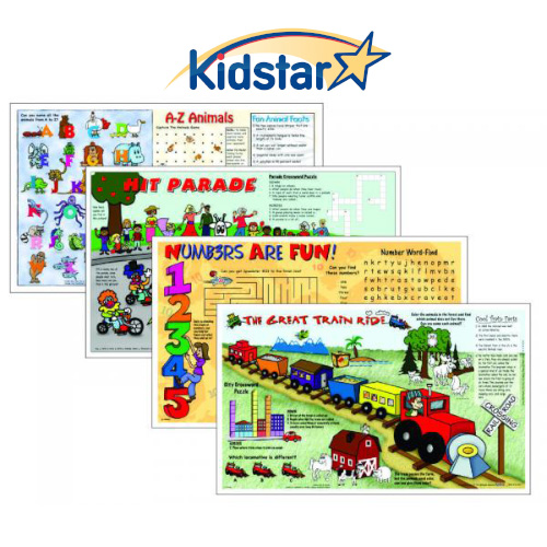 Cargo of Fun variety-pack children's placemats, 8x14in (400pk)