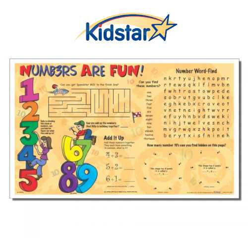 Numbers Are Fun children's placemats, 8.5x14in