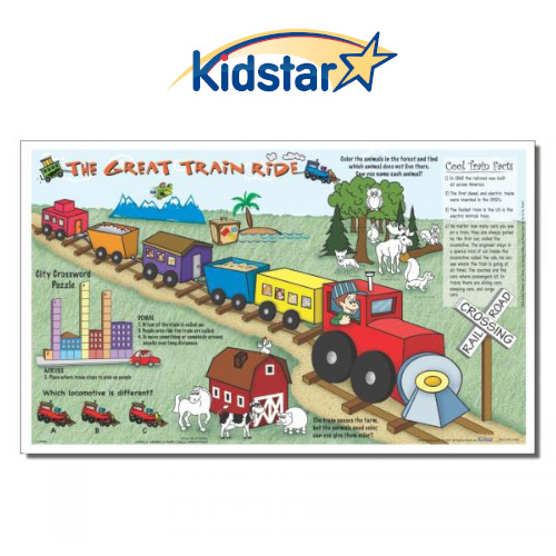 Great Train Ride children's placemats, 8.5x14in