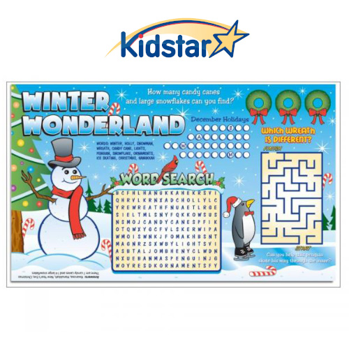 Mini Size Winter Wonderland children's placemats, 8.5x14in