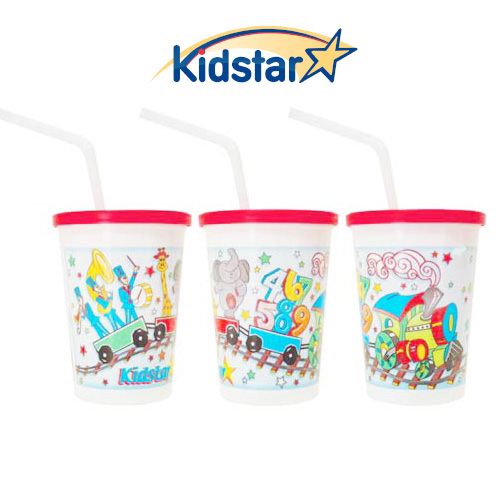 Cargo-of-Fun 12 oz Thermoformed Kids' Cup Kits with IM lids and lightweight straws