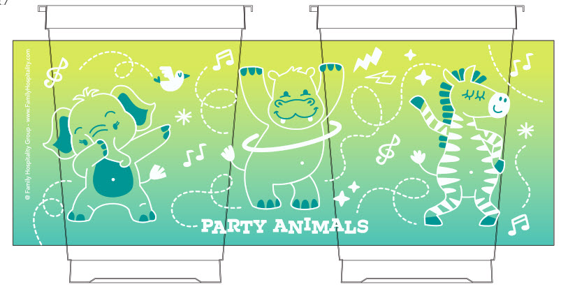 Kids' Value-Line 12oz Cup Kits "Party Animals" Theme White TF PP Plastic