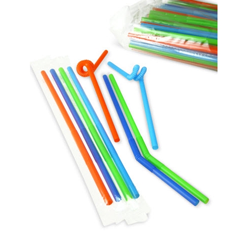 [580(1000)] Colorful straws, Bendy, Individually Wrapped