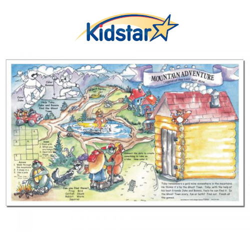 [317-GLD(500)] Gold Mine Mountain Adventure 11 X 17 Children's Placemats