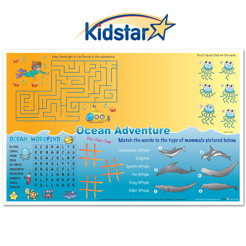 [317-OCN(500) [replaces KS-102]] Ocean Adventure Children's Placemats 11 X 17