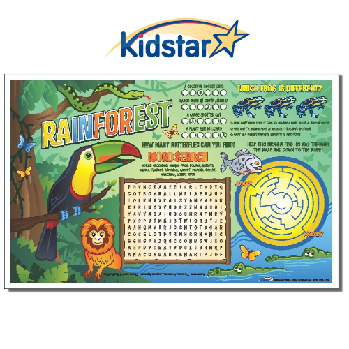 [317-RAN(500) [replaces KS-104]] Rainforest Escape Children's Placemats 11 X 17