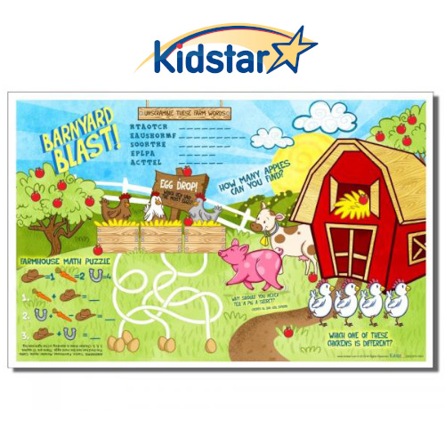 [384-BRN(500) [replaces Mini-Barnyard]] Barn Yard Children's Placemats 8 1/2 X 14 size