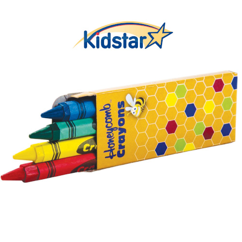 [6R4B(500) [replaces kscrayH4pk]] Honeycomb-Shaped Crayons, 4-pack Boxed (250pk)