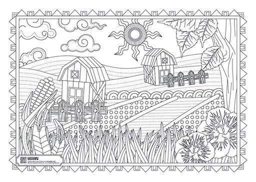 [309-FRM(1000)] 10x14in Value Line Coloring Placemats on 45gsm newsprint (30#), 1C/0, 1000ct, Farm Theme